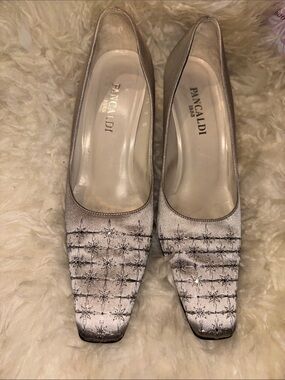 PANCALDI 1888 Silver Quilted Square-Toe Women's Pumps size 7